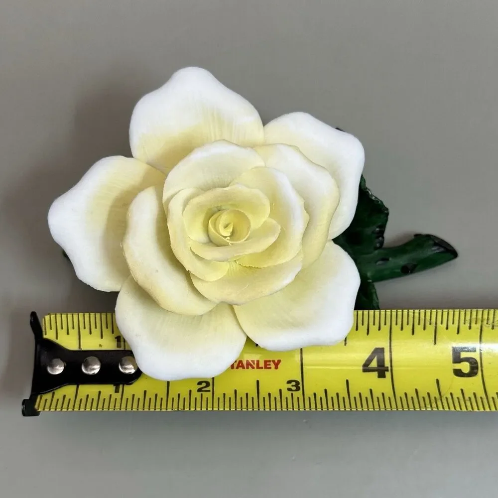 Vintage Porcelain White Rose Figurine Ceramic Flower Sculpture Capodimonte Style